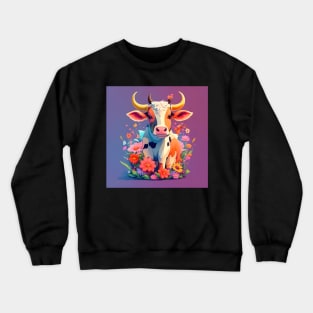 Cute cow with flowers Crewneck Sweatshirt